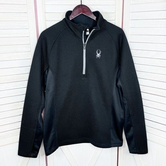 Spyder Outbound Quarter Zip Textured Fleece Pullover Jacket Black Large - Picture 1 of 13